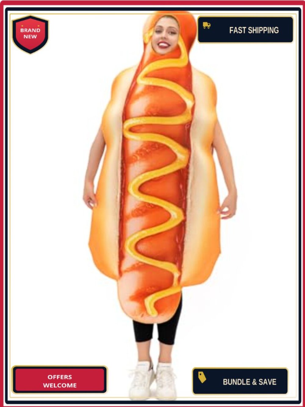 Adult Hot Dog Costume One Size Fits Most Full-Body Polyester Halloween